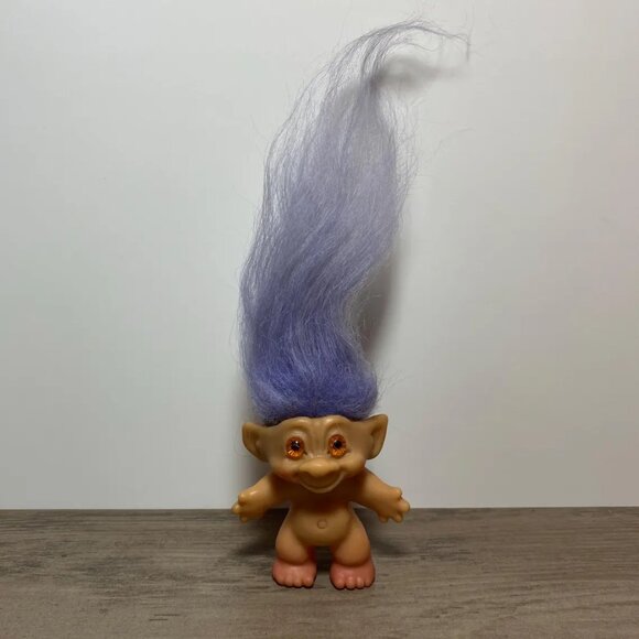 1960s Troll Doll Long Purple Mohair Spiral Eyes Collectible Toy Scandia House - Picture 2 of 8